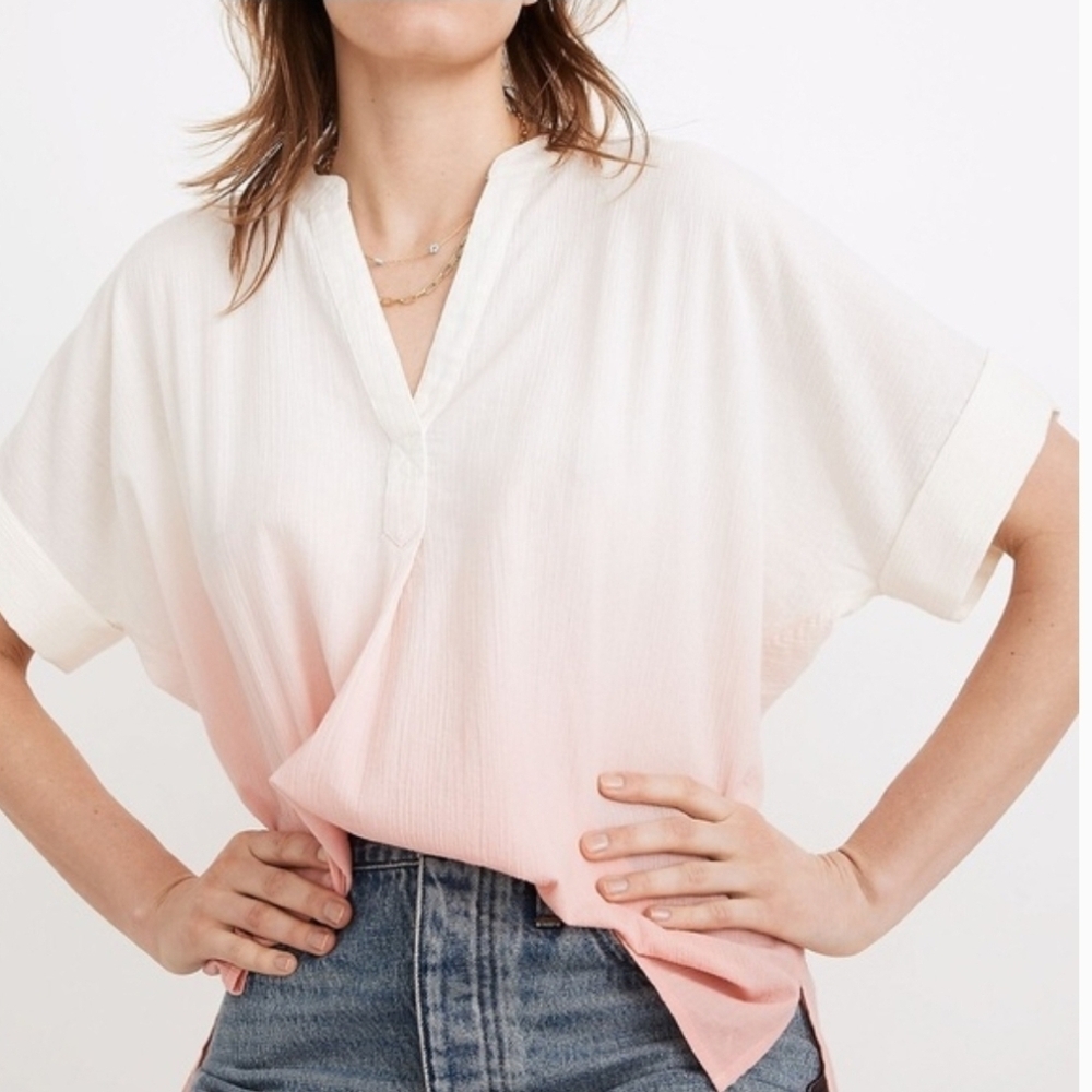 ❤️ MADEWELL DIP DYE LAKELINE POPOVER SHIRT, PINK WHITE, SMALL - Picture 2 of 11